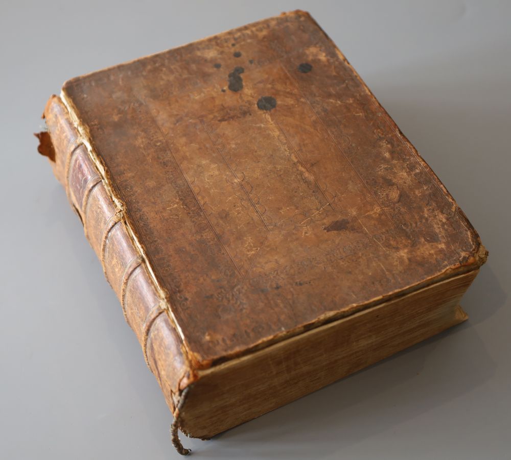 The Bible in English - The Holy Bible, engraved architectural title page, by John Chantrey, with date altered from 1682, include Apochr